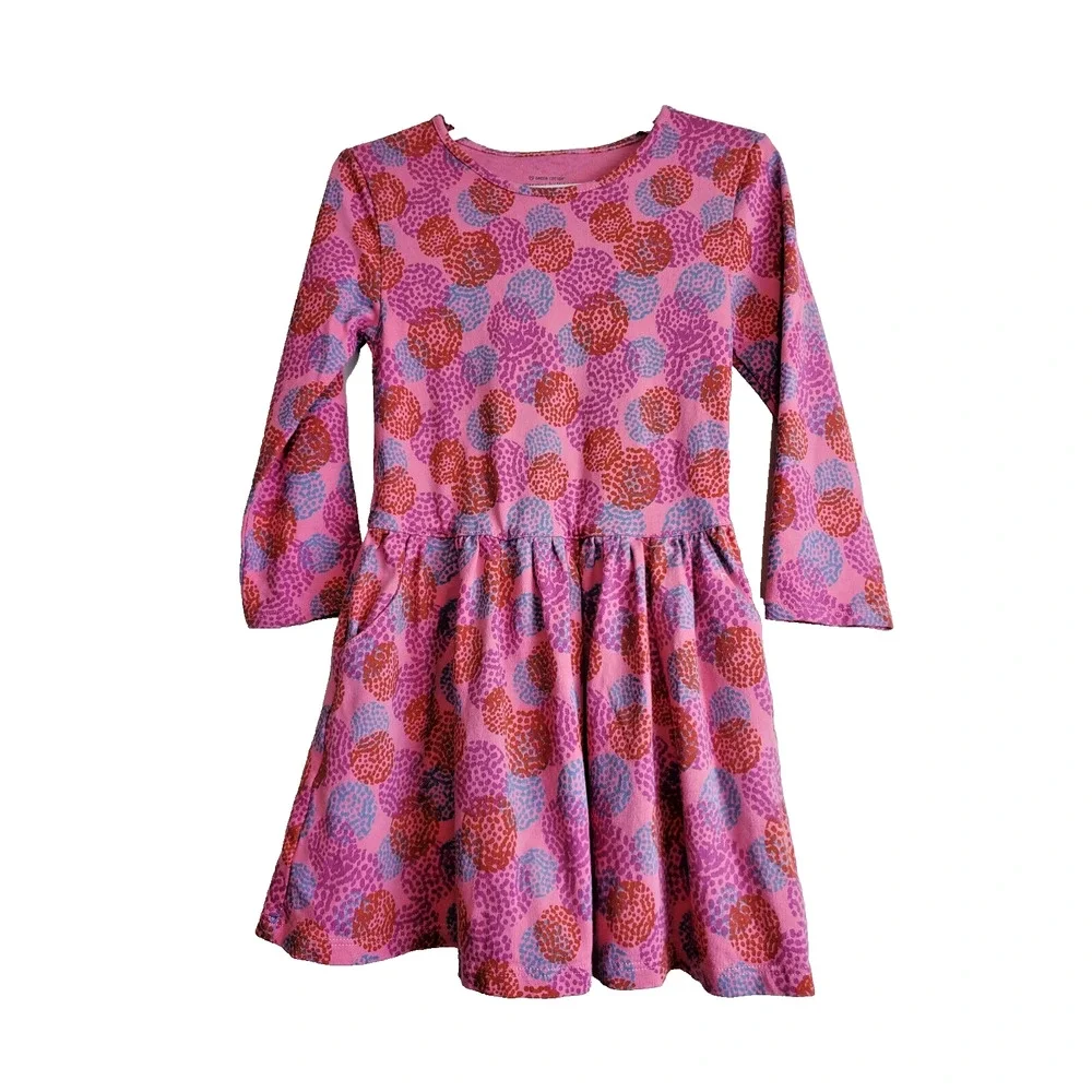 Garnet Hill Girls 2-3 Toddler Dress Pink Long Sleeve ORGANIC COTTON xs
